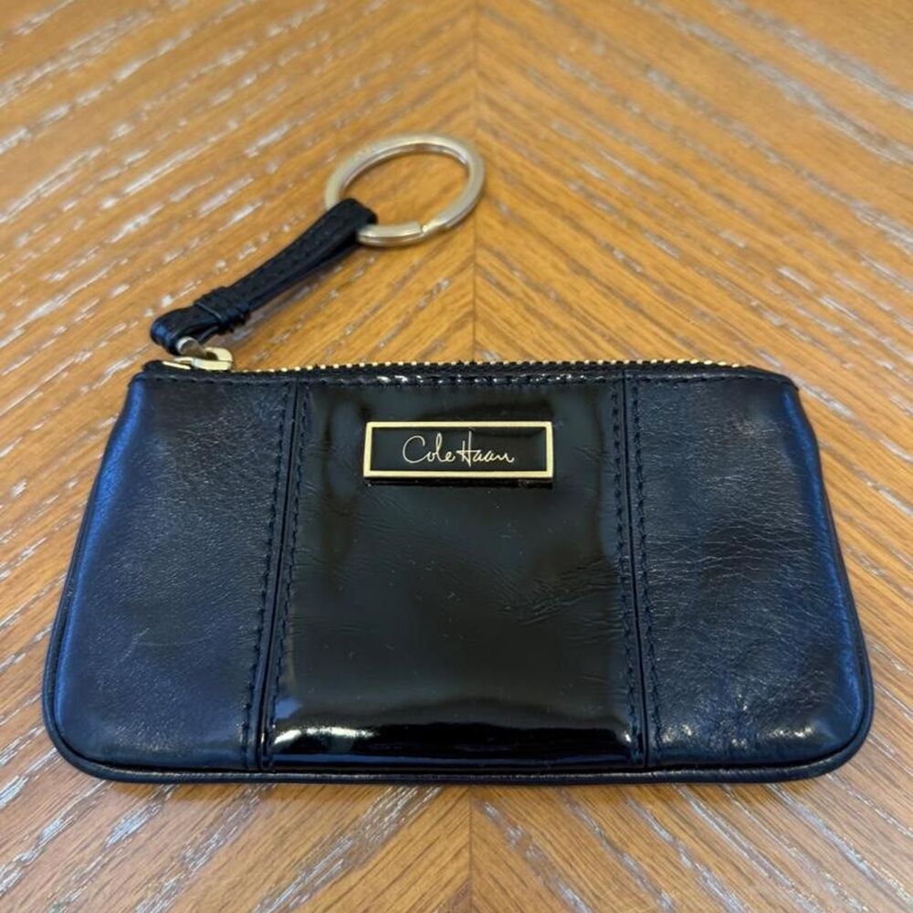 Cole Haan Black Leather & Patent Keyring Coin Purse Card Wallet